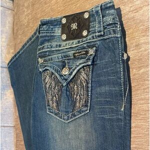 Miss Me jeans Women Signature Boot Sz 30 Flap pocket rhinestone wings